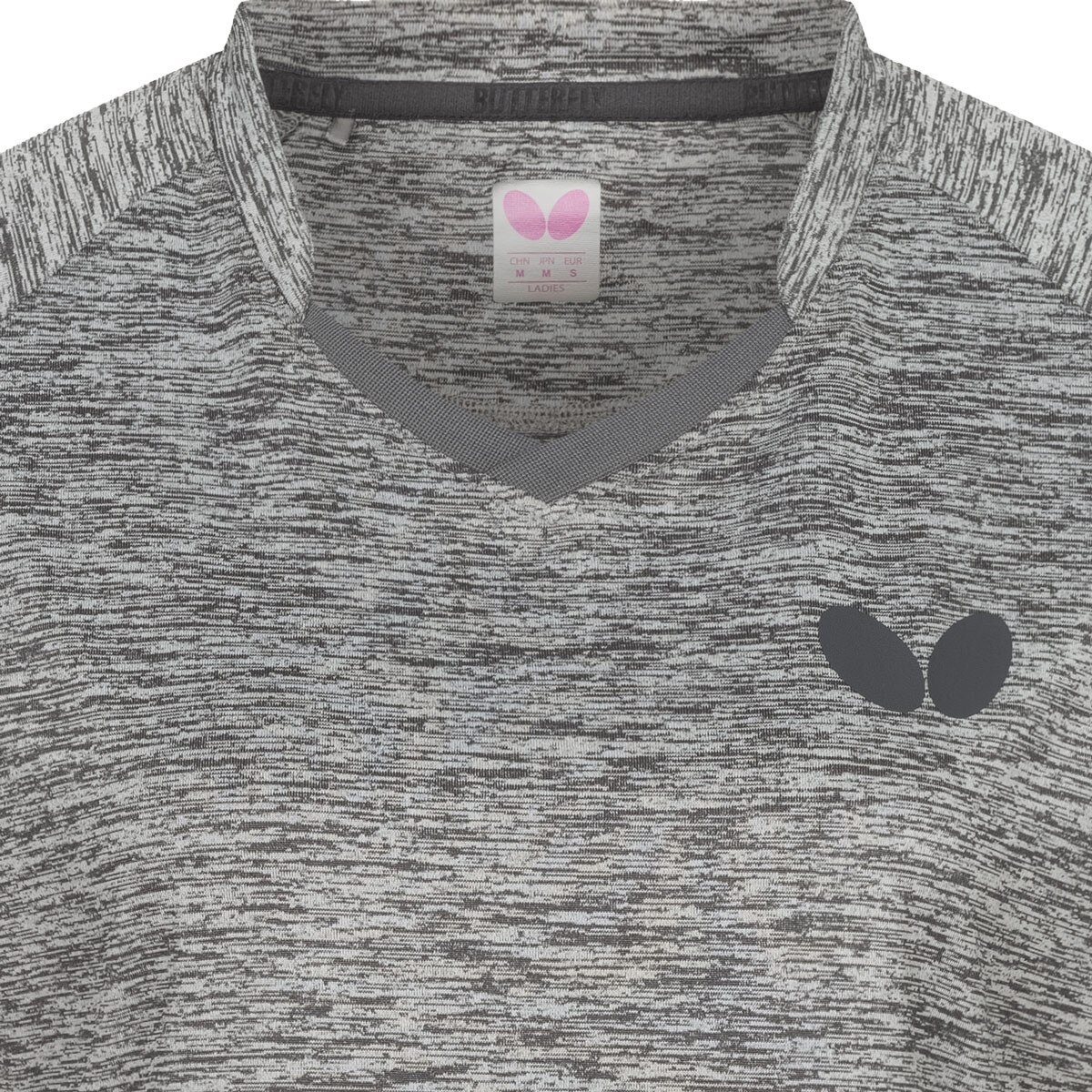 Butterfly Izumo Lady Shirt: Close-up of Grey Shirt Collar